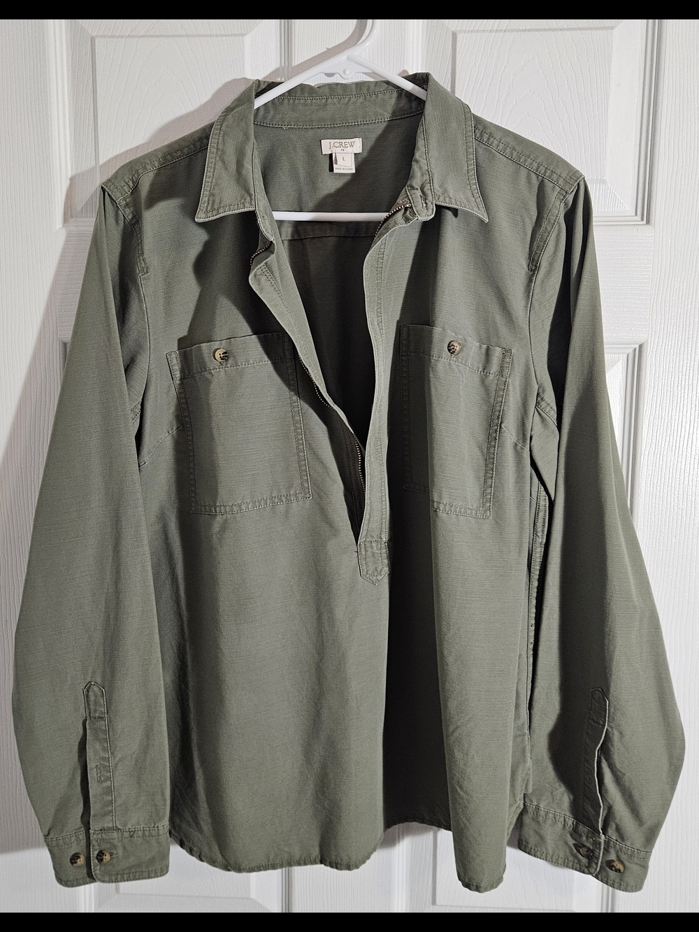 J. Crew Women Large Olive Green Longsleeve Utility 1/2 Zip Shirt/Jacket Pullover